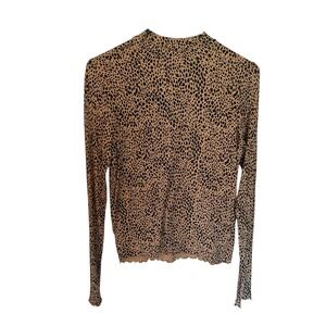 Y2k Leopard Ribbed‎ Lettuce Hem Top XS Mob Wife Animal Print Long Sleeve Grunge